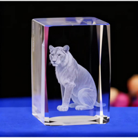Cubo di Cristallo con Incisione Laser 3D Personalizzata di Animali, Souvenir LED, Regalo Aziendale, Artigianato in Cristallo
