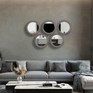 Miroir mural décoratif vintage en bois de 17 po x 17 po, forme d'engrenage, effet patchwork - Product Image 2