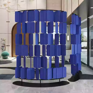 Paravent mobile en acier inoxydable Art Déco <span class=keywords><strong>Homedeco</strong></span>, structure en cuir PU bleu foncé, 2 pièces - Product Image 5