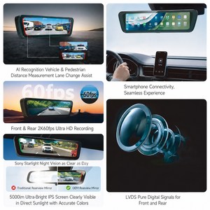 Rétroviseur numérique 2K 60FPS Enregistrement avant et arrière Signal numérique pur LVDS <span class=keywords><strong>Vision</strong></span> nocturne Aide au changement de voie par IA Sécurité - Product Image 4