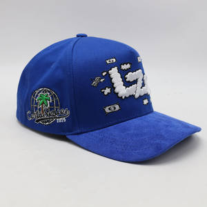 Gorra de Béisbol Personalizada Azul de 5 Paneles con Logotipo Bordado en 3D, Gorra Trucker Deportiva de Algodón y Sarga con Visera de Gamuza, Forro de Satén, Estilo Hip Hop, Playa - Product Image 3