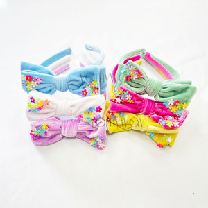 Diadema de lentejuelas de terciopelo de seda arcoíris teñida a mano Primavera Verano Floral flor diseño de lazo Color <span class=keywords><strong>Pastel</strong></span> teñido a mano arcoíris - Product Image 2