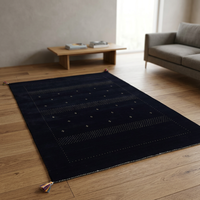Tapis d'intérieur moderne en laine noire noué à la main, tissé à la main, lavable, motif tribal géométrique, à poils moyens, rectangulaire, pour salon et chambre