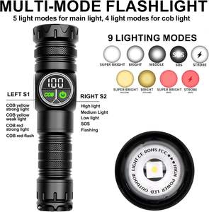 Lampe torche tactique rechargeable en aluminium magnétique à LED 30W, 1200 lumens, indicateur de batterie, portée longue de 1200 m, lumière puissante, vente en gros - Product Image 5