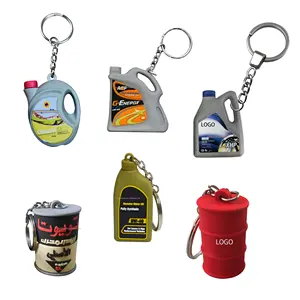 Custom Logo Simulation 3D Engine Oil Bottle Key chain Can Shape Key Holder Tank Oil Barrel Keychain Giveaway Mini Gifts