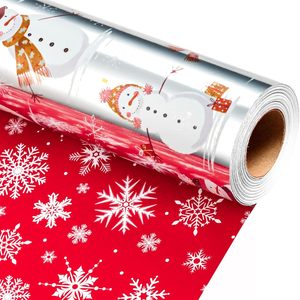 Christmas Wrapping Paper Reversible Silver Snowman Design 17 In X 32.8 Ft Gift <b>Wrap</b> For Holiday Craft Use - Product Image 1
