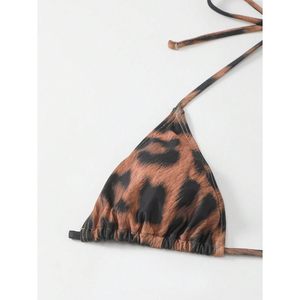 Women's Leopard Print 3 Piece Bikini Set Halter <b>Tie</b> Triangle With Cover Up Dress High Cut Swimwear Stretch Spandex Polyester - Product Image 6
