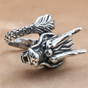 Dragon <b>Head</b> Ring Men's Stainless Steel 16mm Punk <b>Style</b> Animal Jewelry Gift - Product Image 1