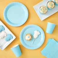 Service pour 24 personnes, vaisselle en papier bleu clair moderne, assiettes, gobelets, serviettes, fête d'anniversaire, fête de remise de diplôme, 72 pièces