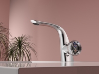 Robinet de lavabo en laiton chromé avec affichage tourbillon, mitigeur chaud/froid, cartouche céramique et bec haut arqué
