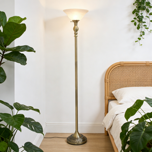 Lampe sur pied décorative d'intérieur en métal faite à la main avec un seul éclairage, abat-jour en verre blanc marbré - Product Image 3