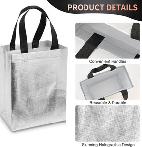 Sacs cadeaux réutilisables brillants en non-tissé avec poignées, sacs de shopping tendance irisés pour fêtes, mariages et anniversaires - Product Image 3