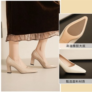 Escarpins à bout pointu en cuir verni, talon carré de 5 à 8 cm, chaussures de bureau, couleur unie, tendance mode - Product Image 5