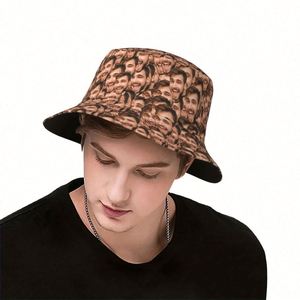 Sombrero de Pescador con Foto Personalizada, Gorra de Poliéster Divertida Estilo Urbano para Hombres y Mujeres, para Playa y Viajes, con Patrón de Hojas de Dibujos Animados - Product Image 5