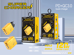 Cargador de Pared Adaptador de Corriente Rápido de 120W al por Mayor, 4 Puertos, Juego de Cables 4 en 1, Enchufe EU US UK, <span class=keywords><strong>Carga</strong></span> Súper Rápida para Teléfono <span class=keywords><strong>Celular</strong></span> USB - Product Image 5