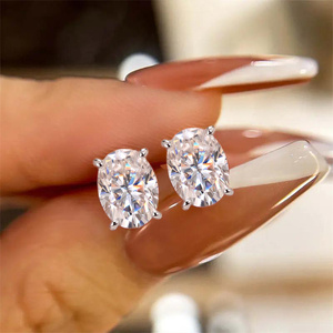 Pendiente de tuerca de moissanita ovalada de 5*7mm, color D, plata de ley S925, oro blanco, cabeza plana, con certificado - Product Image 3