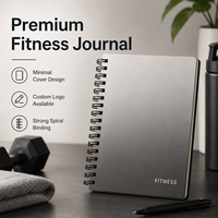 Carnet de fitness personnalisé à spirale, couverture métallique gris argenté, spirale noire, journal d'entraînement, de repas et d'hydratation, fabrication OEM en gros