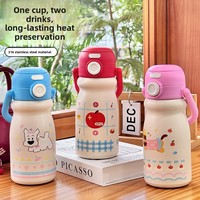 Thermos portable en acier inoxydable 316L à isolation sous vide pour étudiants, avec poignée élégante, design de dessin animé, 6-12 heures, tasse cadeau
