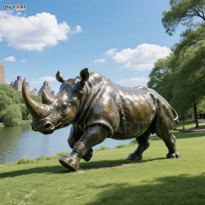 Giardino urbano personalizzato moderno grande bronzo fusione animale scultura a grandezza naturale rinoceronte esecuzione statua in bronzo per arredamento pubblico - Product Image 4