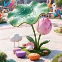 Escultura de Loto Tallada a Mano en Fibra de Vidrio, Resistente al Agua, con Tamaño y Color Personalizados para Decoración de Estanques de Jardines Zen