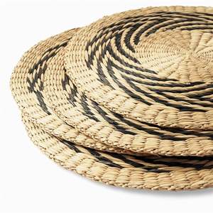 Ensemble de 4 sets de table <span class=keywords><strong>beige</strong></span>, sets de table perlés, 6 couverts de style campagnard, panier tissé, bordure à pompons, rotin, macramé rond avec support - Product Image 3