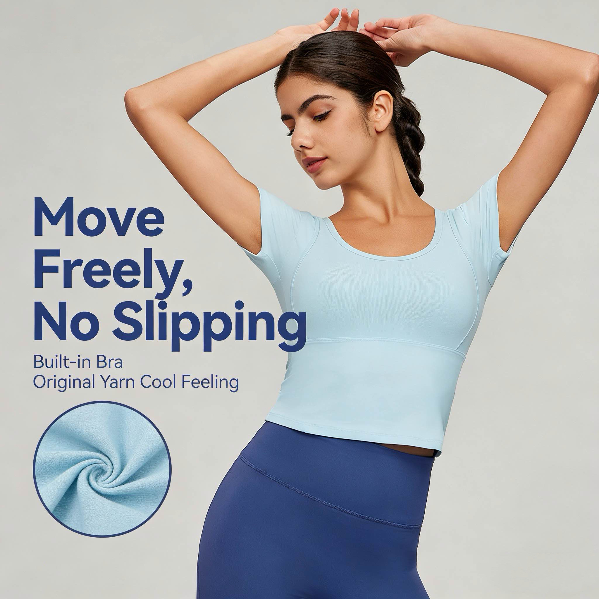 JCX New Casual Sports Top Women's Tight Waist Slimming Fitness Sexy Yoga Breathable Four-Way Stretch Quick Dry Short Sleeve