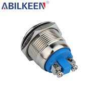Interrupteur à bouton-poussoir compact 19 mm, étanche IP65, en métal bombé, 1NO, momentané, à montage sur panneau, 3A 250V, dispositif électrique industriel