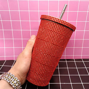 Vaso <span class=keywords><strong>con</strong></span> Pedrería, Vaso <span class=keywords><strong>con</strong></span> Diamantes, Botella de Agua Brillante <span class=keywords><strong>con</strong></span> Tapa y Pajitas, Vaso de Acero Inoxidable Aislado al Vacío para Café y Hielo - Product Image 1