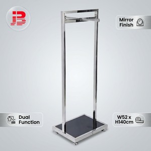 Espositore per Abbigliamento in Acciaio Inox di Lusso con Specchio Cromato, Stand Espositivo per Negozi di Alta Gamma, Rastrelliera Multifunzione - Product Image 1