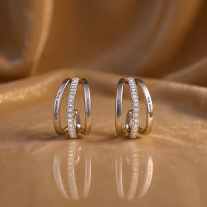 Orecchini a Cerchio E1861 in Argento 925 con Cristalli Bianchi Champagne, Incastonatura a Canale, Minimalisti per Uso Quotidiano Femminile - Product Image 2