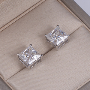Messi Jewelry MSE-558 PT950 3ct Princess Square Cut Moissanite <b>Stud</b> <b>Earrings</b> - Product Image 4