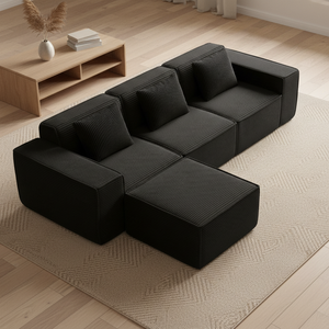 Sofá Modular Conversível em Tecido de Corduroy, Estilo Luxuoso, Conjunto de Sofá Sem Estrutura para Interiores com Almofadas e Estofamento em Tecido - Product Image 4