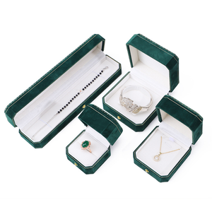 Изготовленный на заказ логотип зеленый винтажный бархатный шкатулка для ювелирных изделий роскошный драгоценный камень браслет ожерелье серьга коробка восьмиугольная бархатная коробка для колец - Product Image 4