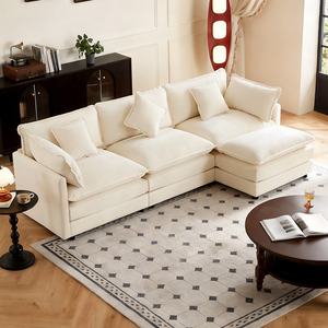 Set Divano Componibile 100 Pollici con Sedie in Legno, Design <span class=keywords><strong>Moderno</strong></span> a U, Colore Beige e <span class=keywords><strong>Bianco</strong></span>, Seduta Profonda per <span class=keywords><strong>Soggiorno</strong></span> - Product Image 1