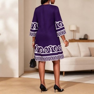 Splendido <span class=keywords><strong>Abito</strong></span> <span class=keywords><strong>Mini</strong></span> Estivo Y2K <span class=keywords><strong>Viola</strong></span> con Stampa Geometrica e Maniche a Campana per Lavoro, Matrimonio, Chiesa, Eventi Formali - Product Image 3