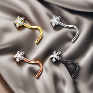 Piercing de Nariz en Forma de S de Acero Inoxidable con Zirconia en Forma de Estrella, Joyería Corporal de Moda para Mujer, Disponible en 4 Colores - Product Image 2