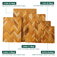 Hotselling serveerschaal van teakhout met visgraatpatroon en sapgoot, perfect voor gebruik in de keuken, ideaal voor brood, fruit en vlees.