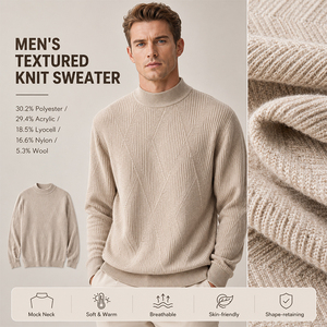 Pull en laine et lyocell pour homme, col roulé mi-haut, automne-hiver, anti-boulochage, logo personnalisé, tricot doux et chaud de qualité supérieure - Product Image 1