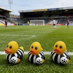 Eco-Friendly Plastic Football-Shaped Duck <b>Bath</b> for Children's Squeaky Toy Car Decoration Sports-Themed Gift - Product Image 1