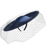 J414 Sombrero de Moda para Mujer, Elegante, Brillante, de Satén, Estilo Kentucky Derby, para Bodas, Fiestas, Iglesia, con Velo de Malla