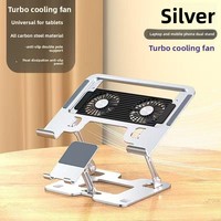 Support de refroidissement 2-en-1 pour ordinateur portable et téléphone en acier au carbone avec ventilateur silencieux, rehausseur de PC portable pour gaming, pour une réduction de température par refroidissement par air