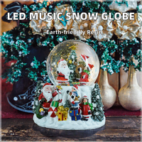 Boule de Noël LED en résine écologique avec figurine de vieil homme, motif paysager peint et globe de neige en verre cristallin