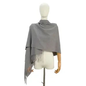High quality ladies thick knitted shawls cashmere blanket polyester scarves tassels pashmina hijab capes for women monochrome