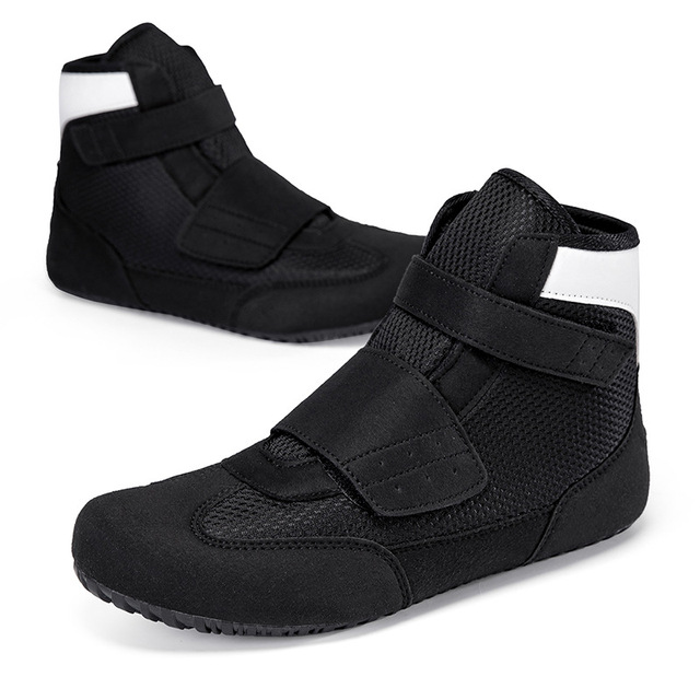 Breathable Leather Mesh Boxing Wrestling Shoes Non-Slip TPR Sole Lightweight High Top Combat Sneakers MMA Sparring Gym