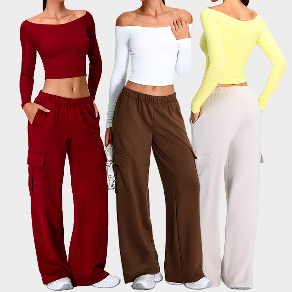 Autumn Winter Sportswear Manufacturer Long Sleeve Yoga Set Gym Women Clothes Sweatpants Athletic Cargo Joggers Workout Tops