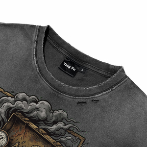 Camisetas de Hombre con Estampado Vintage Estilo Punk, Lavado Ácido, Transpirables, de Algodón de Alta Calidad, Estilo Urbano, para Venta al Por Mayor - Product Image 3