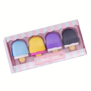 Lot de 4 gommes 3D en caoutchouc en forme de mini sucettes, glaces, bâtonnets glacés et beignets – Style gomme de bureau - Product Image 1