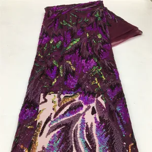 Pháp Đa Màu Sắc Vải Tuyn 5Yards George Thêu Châu Phi Ngọc Trai Ngọc Lục Bảo Màu Xanh Lá Cây Sequins Lễ Kỷ Niệm Đảng Dresses - Product Image 1