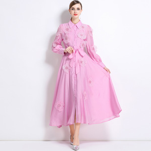 Vestido Camisero de Manga Larga <span class=keywords><strong>con</strong></span> Estampado Floral Blanco para Mujer, <span class=keywords><strong>con</strong></span> Cinturón, <span class=keywords><strong>Falda</strong></span> Larga Elegante en Línea A, Adecuado para Ocasiones Formales - Product Image 5