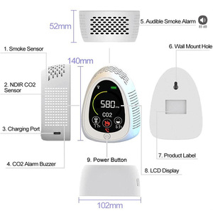 Détecteur <span class=keywords><strong>de</strong></span> dioxyde <span class=keywords><strong>de</strong></span> carbone 5 en 1 PT01 pour usage domestique, détecteur <span class=keywords><strong>de</strong></span> <span class=keywords><strong>fumée</strong></span>, capteur <span class=keywords><strong>de</strong></span> température <span class=keywords><strong>et</strong></span> d'humidité, détecteur <span class=keywords><strong>de</strong></span> gaz portable 1PPM - Product Image 2